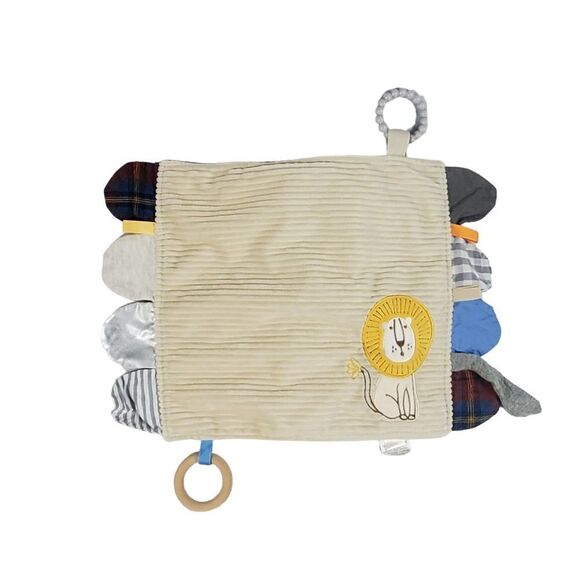 Modern Baby Lion Lovey Plush Tan Corduroy Ridged Teether Ring Security Blanket - Picture 1 of 9